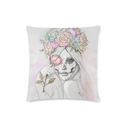 Boho Queen, skull girl, watercolor woman Custom Zippered Pillow Case 16"x16" (one side)
