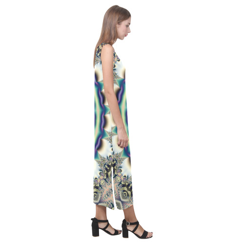 Fractal Kaleidoscope Mandala Flower Abstract 19 Phaedra Sleeveless Open Fork Long Dress (Model D08)