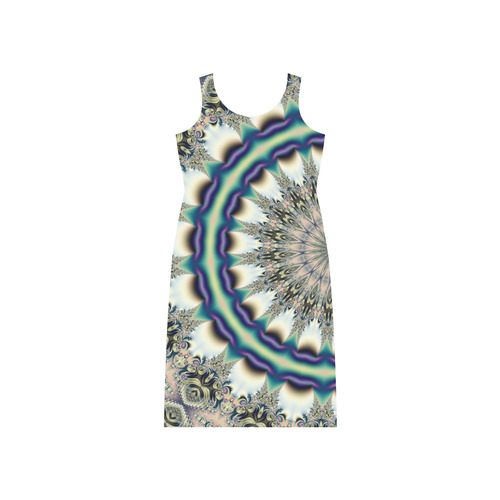 Fractal Kaleidoscope Mandala Flower Abstract 19 Phaedra Sleeveless Open Fork Long Dress (Model D08)