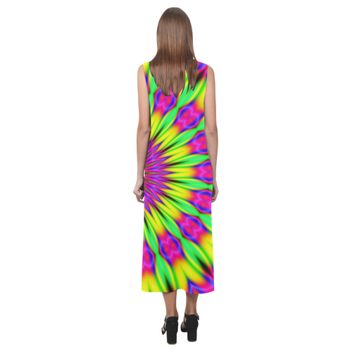 Fractal Kaleidoscope Mandala Flower Abstract 25 Phaedra Sleeveless Open Fork Long Dress (Model D08)