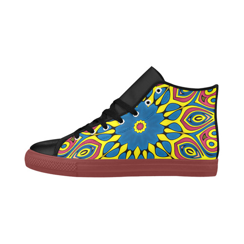 Yellow Flower Mandala Aquila High Top Microfiber Leather Women's Shoes (Model 032)