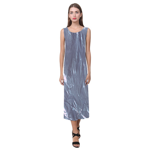 crumpled foil blue Phaedra Sleeveless Open Fork Long Dress (Model D08)