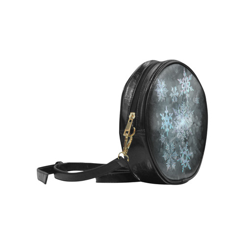 Snowflakes, snow, white and blue Round Sling Bag (Model 1647)