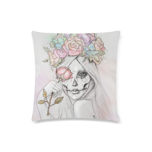 Boho Queen, skull girl, watercolor woman Custom Zippered Pillow Case 16"x16"(Twin Sides)