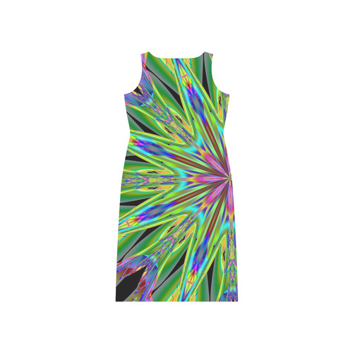 Fractal Kaleidoscope Mandala Flower Abstract 30 Phaedra Sleeveless Open Fork Long Dress (Model D08)