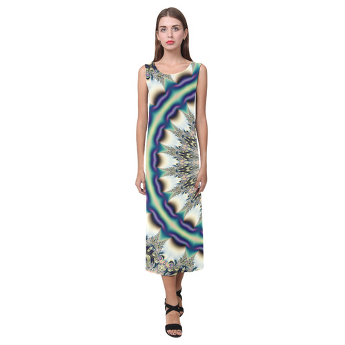 Fractal Kaleidoscope Mandala Flower Abstract 19 Phaedra Sleeveless Open Fork Long Dress (Model D08)