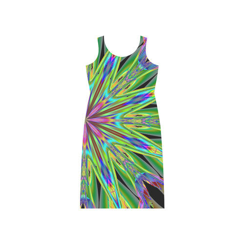 Fractal Kaleidoscope Mandala Flower Abstract 30 Phaedra Sleeveless Open Fork Long Dress (Model D08)