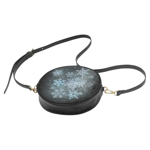 Snowflakes, snow, white and blue Round Sling Bag (Model 1647)