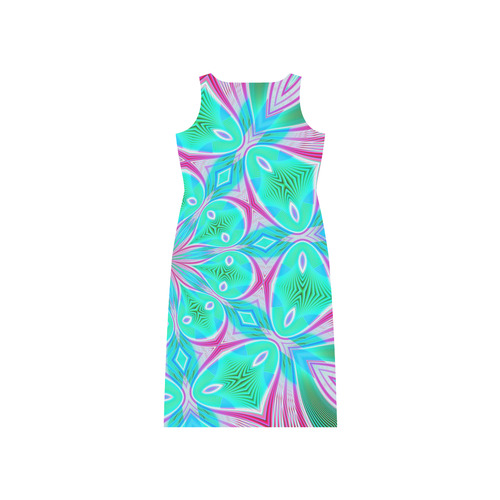 Fractal Kaleidoscope Mandala Flower Abstract 24 Phaedra Sleeveless Open Fork Long Dress (Model D08)