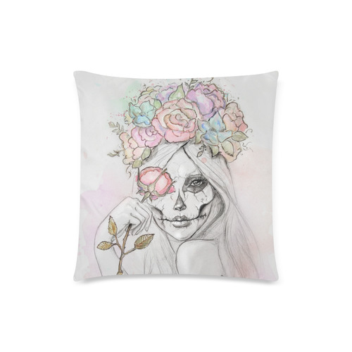Boho Queen, skull girl, watercolor woman Custom Zippered Pillow Case 18"x18" (one side)