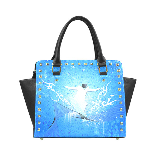 Snowboarder with snowflakes Rivet Shoulder Handbag (Model 1645)