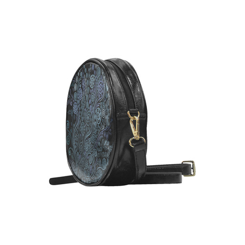 3D psychedelic ornaments, blue Round Sling Bag (Model 1647)
