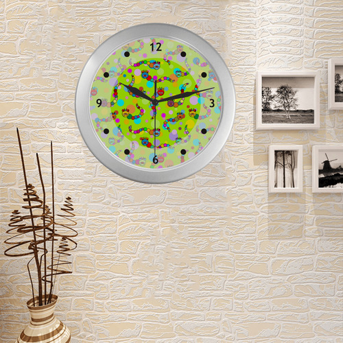 Fantastic Comic Marble Dragon and Polka Dots Silver Color Wall Clock