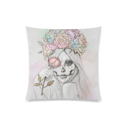 Boho Queen, skull girl, watercolor woman Custom Zippered Pillow Case 20"x20"(Twin Sides)