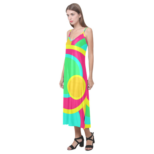 Vivid Circles V-Neck Open Fork Long Dress(Model D18)