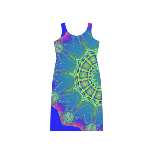 Fractal Kaleidoscope Mandala Flower Abstract 29 Phaedra Sleeveless Open Fork Long Dress (Model D08)