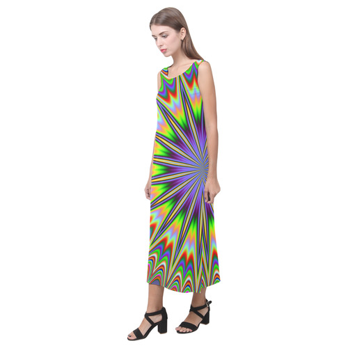 Fractal Kaleidoscope Mandala Flower Abstract 31 Phaedra Sleeveless Open Fork Long Dress (Model D08)