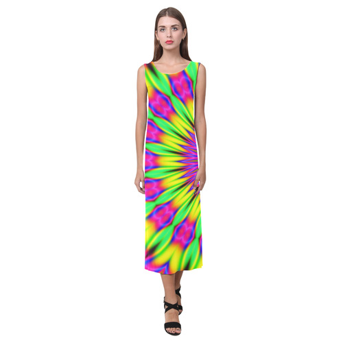 Fractal Kaleidoscope Mandala Flower Abstract 25 Phaedra Sleeveless Open Fork Long Dress (Model D08)