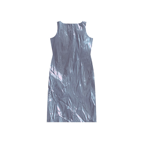 crumpled foil blue Phaedra Sleeveless Open Fork Long Dress (Model D08)