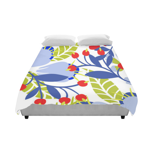 Colorful Red Blue Modern Floral Pattern Duvet Cover 86"x70" ( All-over-print)