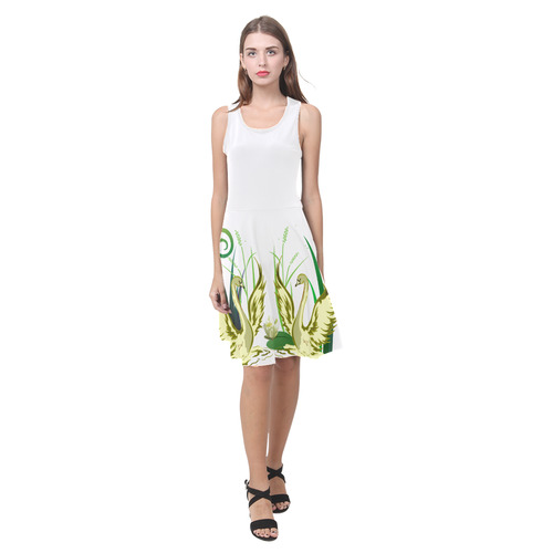 Lovely Swans  & Flower Lily in a Pond Atalanta Casual Sundress(Model D04)