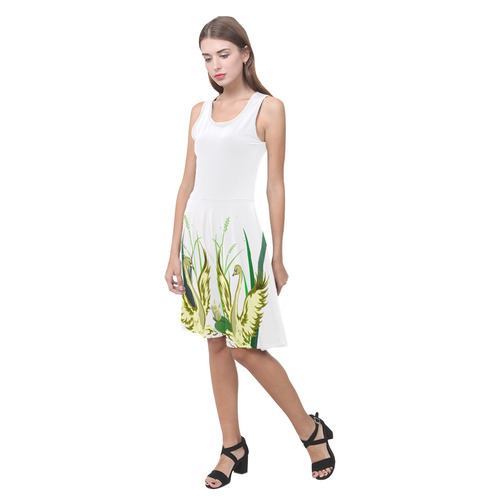 Lovely Swans  & Flower Lily in a Pond Atalanta Casual Sundress(Model D04)