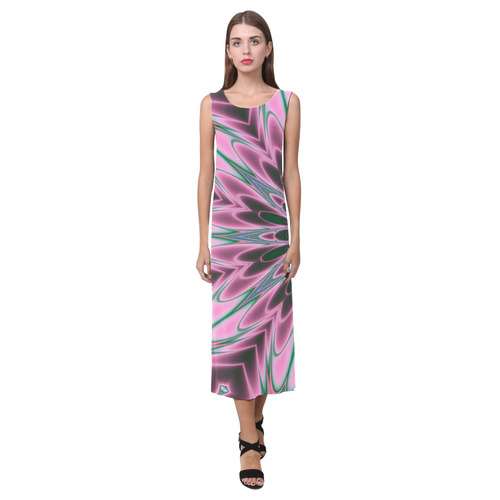 Fractal Kaleidoscope Mandala Flower Abstract 27 Phaedra Sleeveless Open Fork Long Dress (Model D08)