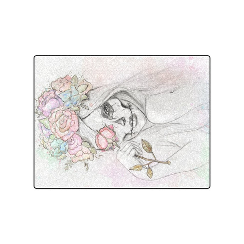 Boho Queen, skull girl, watercolor woman Blanket 50"x60"