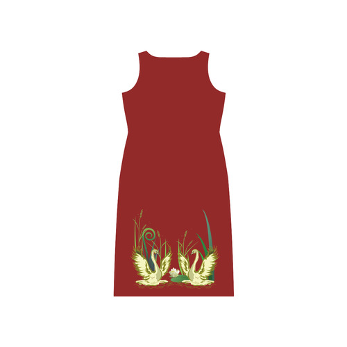 Lovely Swans & Flower Lily in a Pond Phaedra Sleeveless Open Fork Long Dress (Model D08)