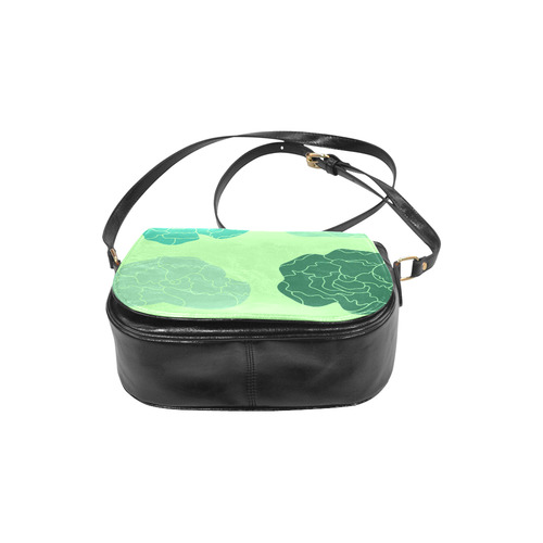 New arrival in Shop. Vintage bag with hand-drawn floral art. Enjoy luxury fashion. Green "emera Classic Saddle Bag/Small (Model 1648)