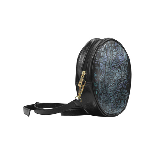 3D psychedelic ornaments, blue Round Sling Bag (Model 1647)