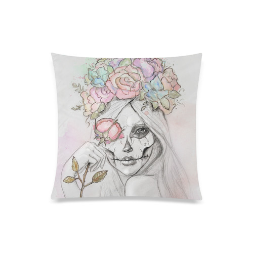 Boho Queen, skull girl, watercolor woman Custom Zippered Pillow Case 20"x20"(One Side)