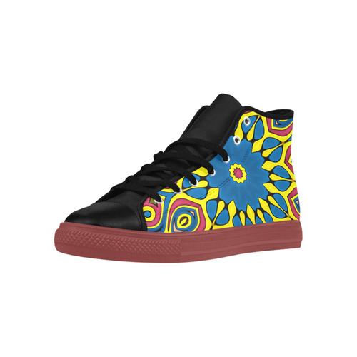 Yellow Flower Mandala Aquila High Top Microfiber Leather Women's Shoes (Model 032)