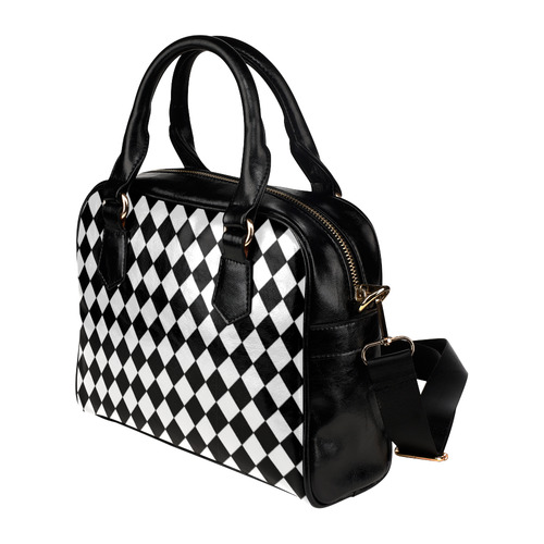 Diamond Check Black And White Shoulder Handbag (Model 1634)