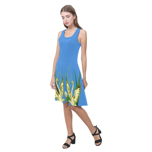 Lovely Swans  & Flower Lily in a Pond Atalanta Casual Sundress(Model D04)