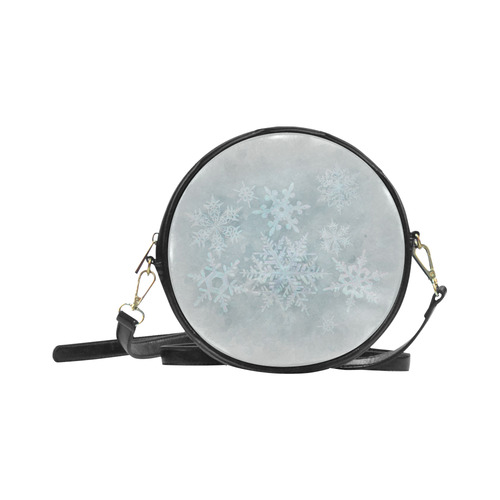 Snowflakes White and blue Round Sling Bag (Model 1647)