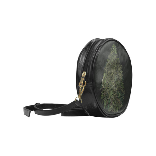 3D Ornaments -Fantasy Tree, green on black Round Sling Bag (Model 1647)