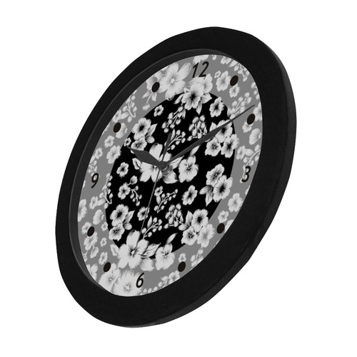 Fine Flowers Pattern Solid Black White Circular Plastic Wall clock