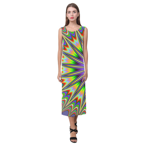 Fractal Kaleidoscope Mandala Flower Abstract 31 Phaedra Sleeveless Open Fork Long Dress (Model D08)