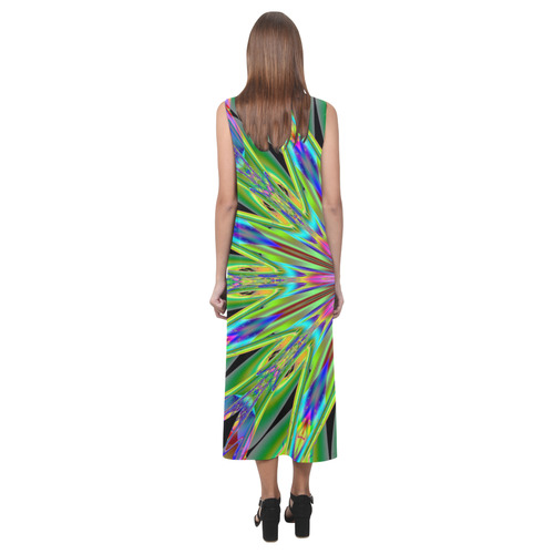 Fractal Kaleidoscope Mandala Flower Abstract 30 Phaedra Sleeveless Open Fork Long Dress (Model D08)