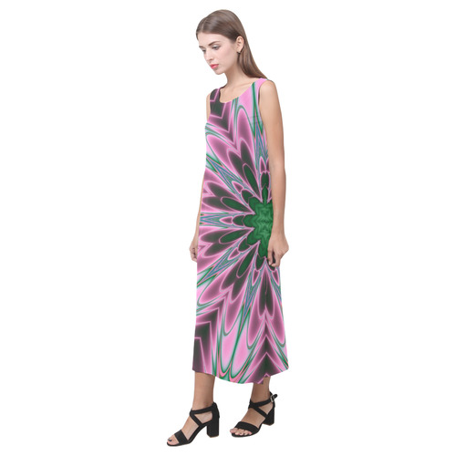 Fractal Kaleidoscope Mandala Flower Abstract 27 Phaedra Sleeveless Open Fork Long Dress (Model D08)