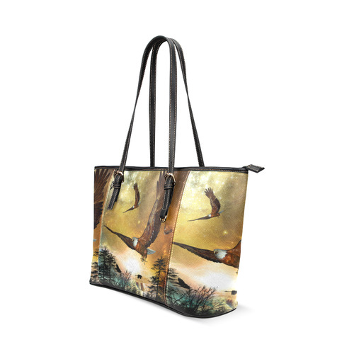 Awesome flying eagle Leather Tote Bag/Small (Model 1640)