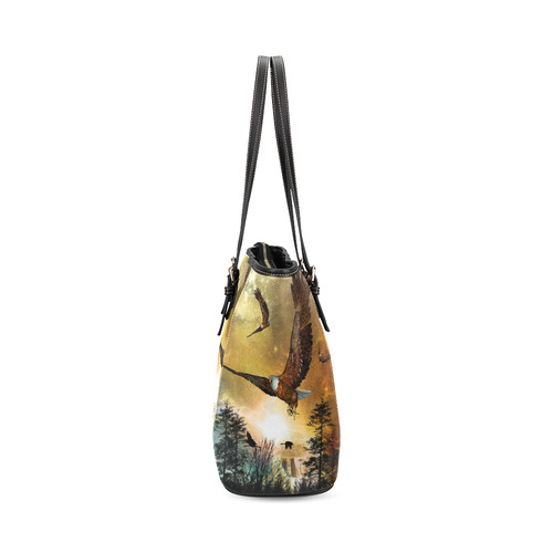 Awesome flying eagle Leather Tote Bag/Large (Model 1640)