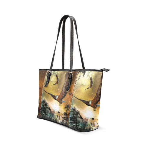 Awesome flying eagle Leather Tote Bag/Large (Model 1640)