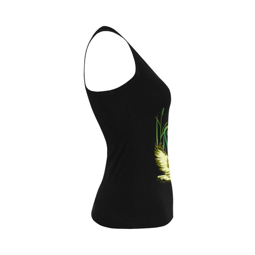 Lovely Swans  & Flower Lily in a Pond Women's Shoulder-Free Tank Top (Model T35)