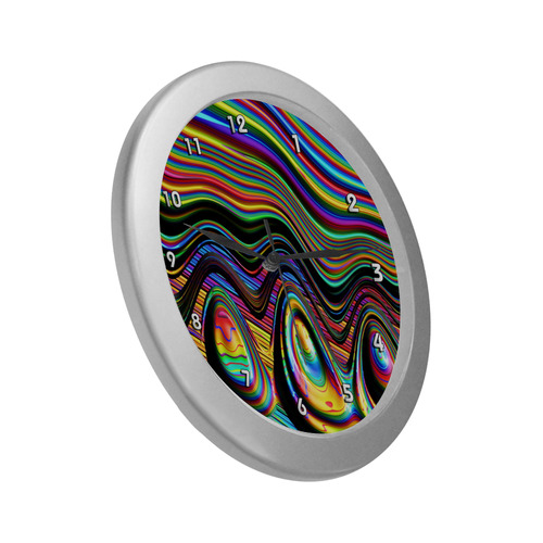 Colors Gone Wild Fractal Abstract Art Silver Color Wall Clock