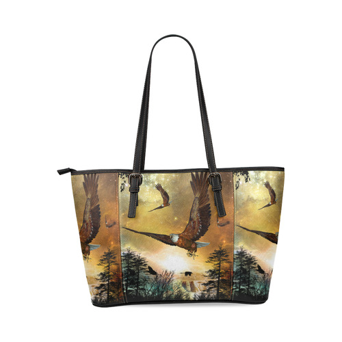 Awesome flying eagle Leather Tote Bag/Large (Model 1640)