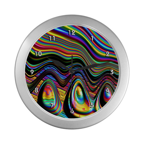 Colors Gone Wild Fractal Abstract Art Silver Color Wall Clock