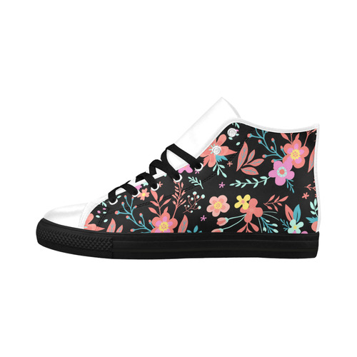 Cute Vintage Floral Pink Orange Aqua Aquila High Top Microfiber Leather Women's Shoes (Model 032)