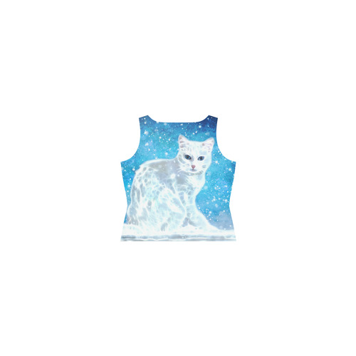 Abstract cute white cat Sleeveless Splicing Shift Dress(Model D17)
